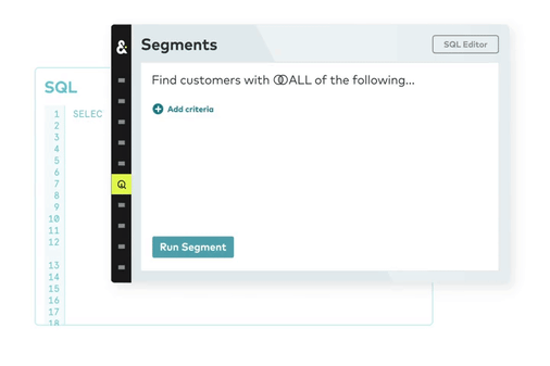 Amperity GIF Animation: One applies filters to find customers. For example, one could search for customers living in New York, who clicks email less than one time for last 7 days, and has gold loyalty tier level. Running segment only takes 2.23 seconds with 23,795,668 records found. The array of actions are all automatically updated in SQL Editor as well.
